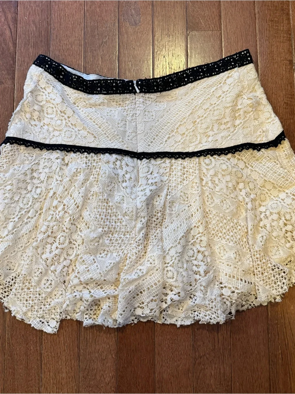 Free People Cream Lace Skirt with Black Trim